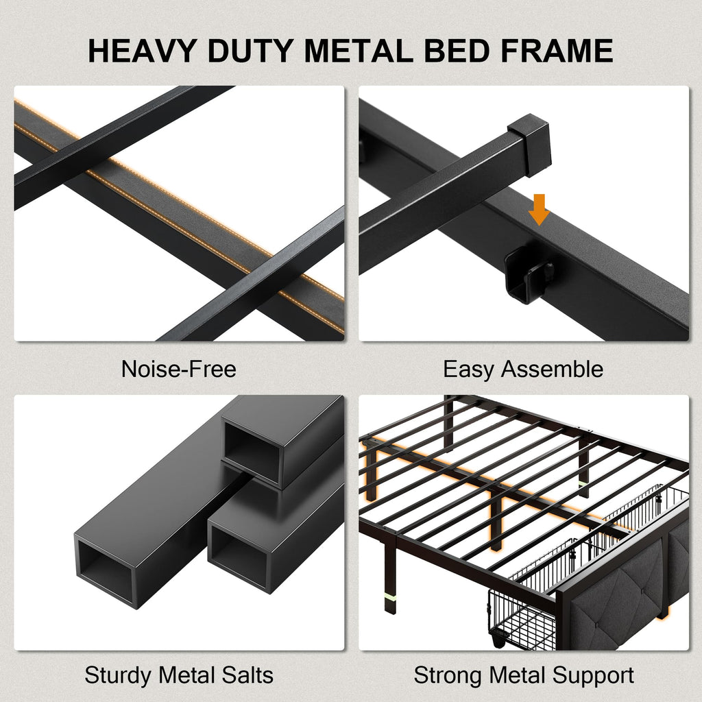 King Size Metal Platform Bed Frame with 2 Storage Drawers Q936