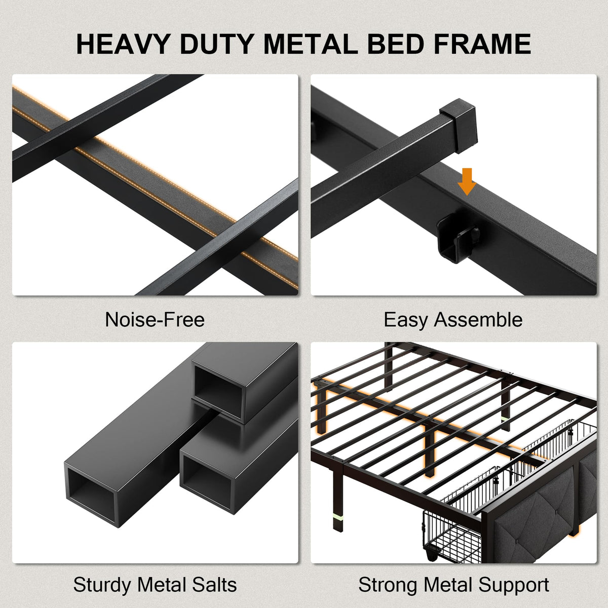 King Size Metal Platform Bed Frame with 2 Storage Drawers Q936
