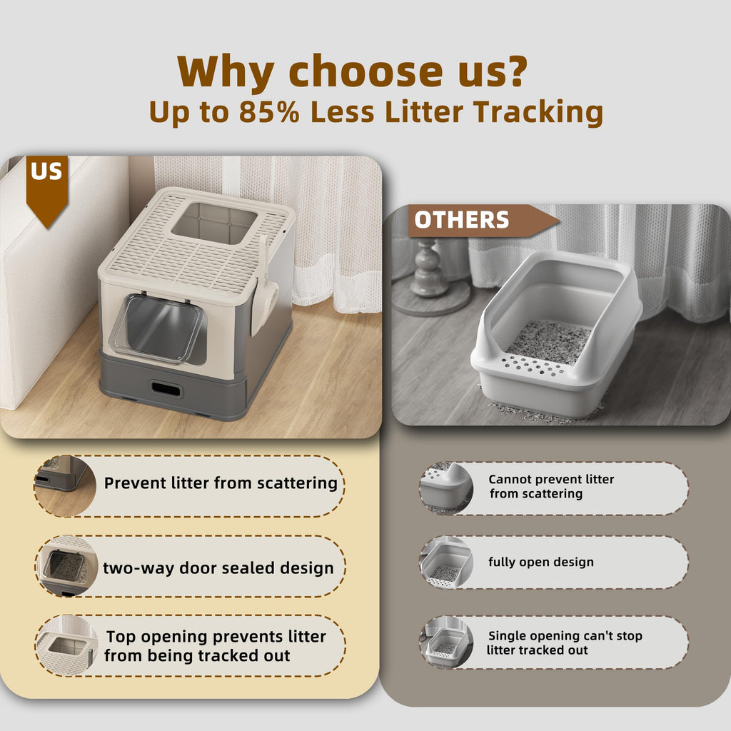 XL Enclosed Stainless Steel Cat Litter Box with Pull-Out Drawer N426