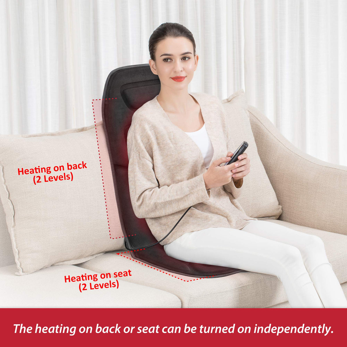 Graphene Heated Full Back Massage Seat Cushion P7216