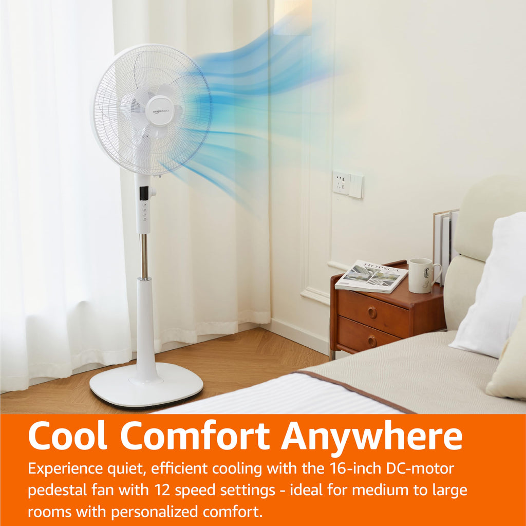 16-inch Quiet DC Motor Standing Floor Fan with Remote, White G28755