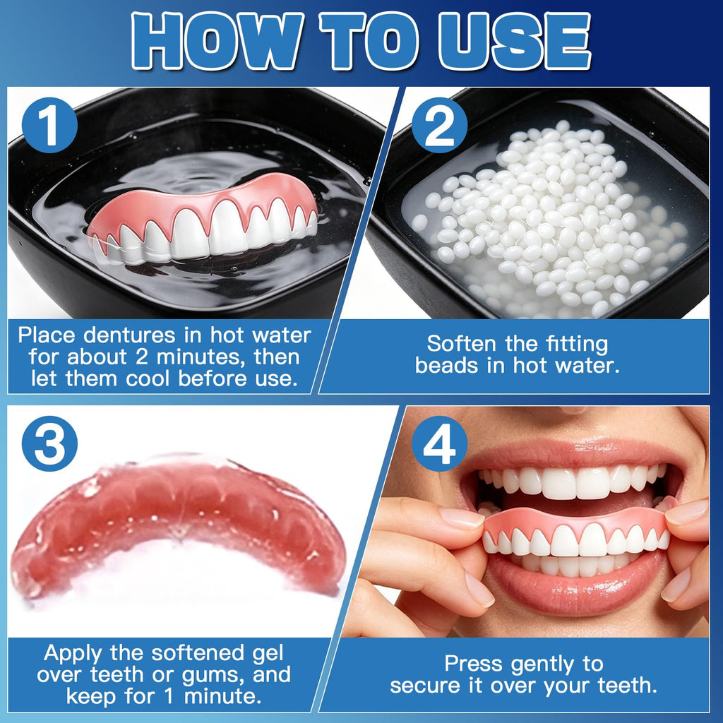 Moldable False Teeth Dentures Set with Dental Adhesive Beads W37275