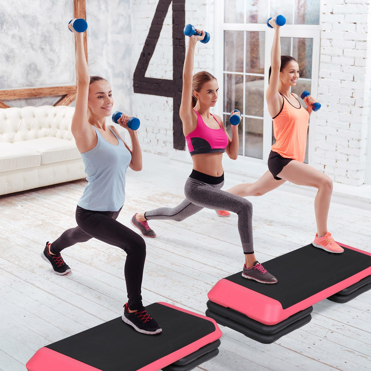 43" Adjustable Exercise Aerobic Step Platform with 4 Removable Risers O35505