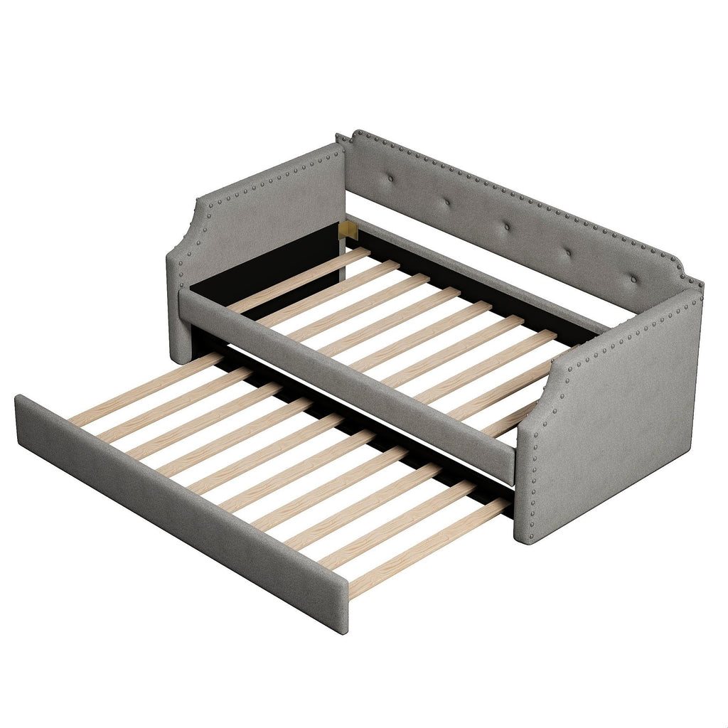 Gray Linen Upholstered Twin Daybed with Trundle C3411
