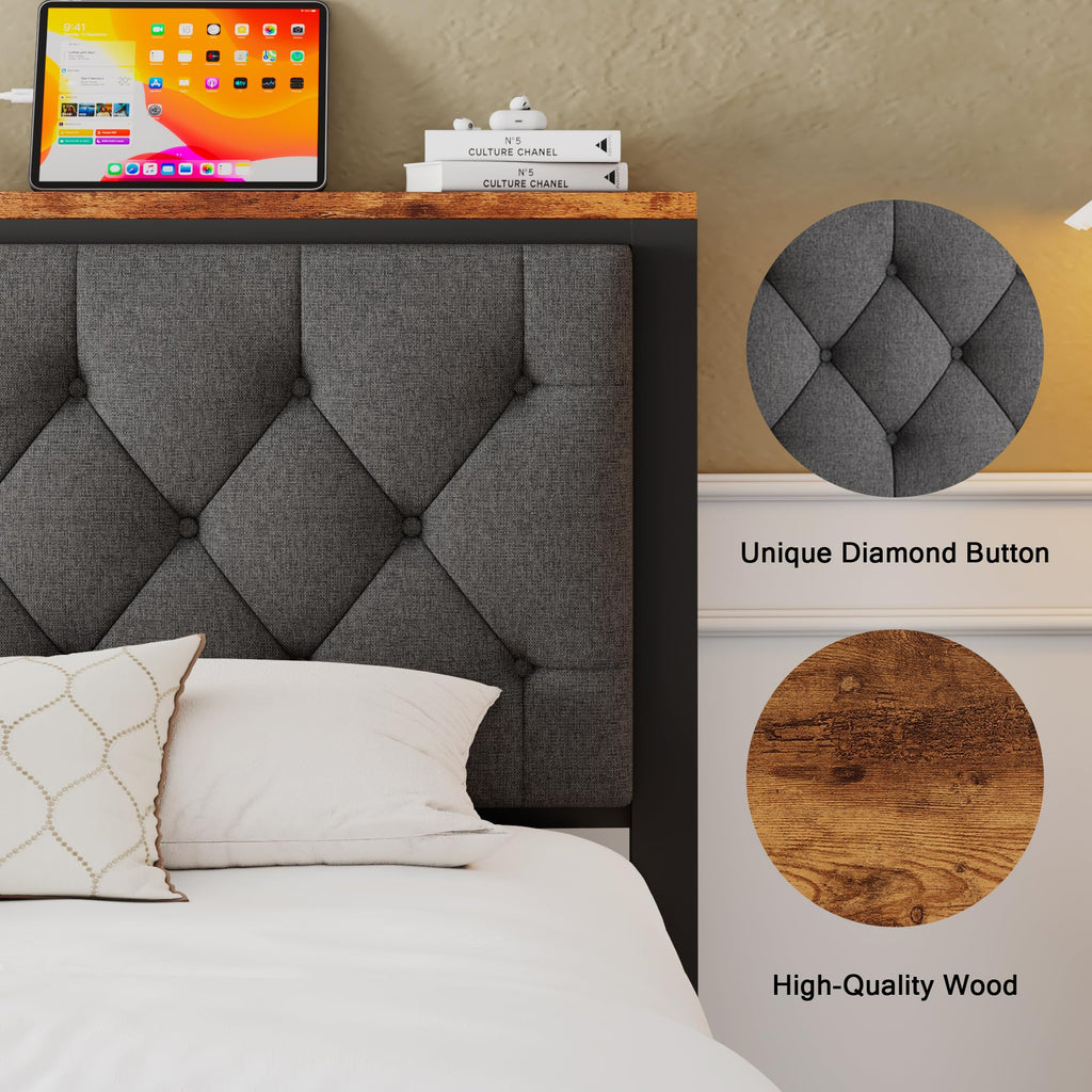 King Size Metal Platform Bed Frame with 2 Storage Drawers Q936