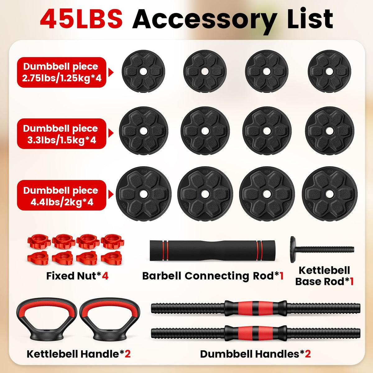 Adjustable 5-in-1 Dumbbell Set with Connector D218