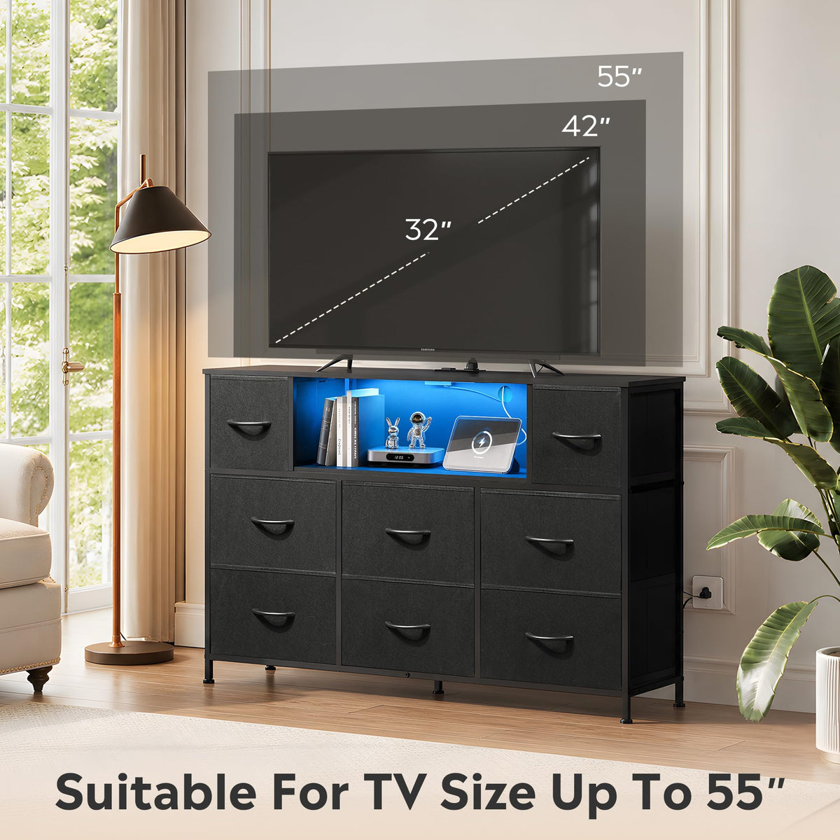 Black 8 Drawer TV Stand Q811