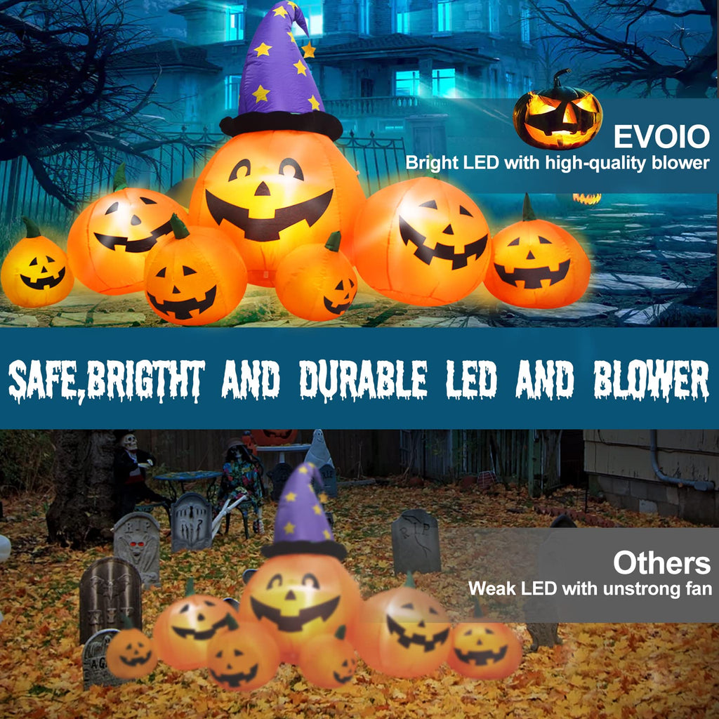 8 FT Inflatable Pumpkins and Witch Hat with Built-in LED Lights C5855