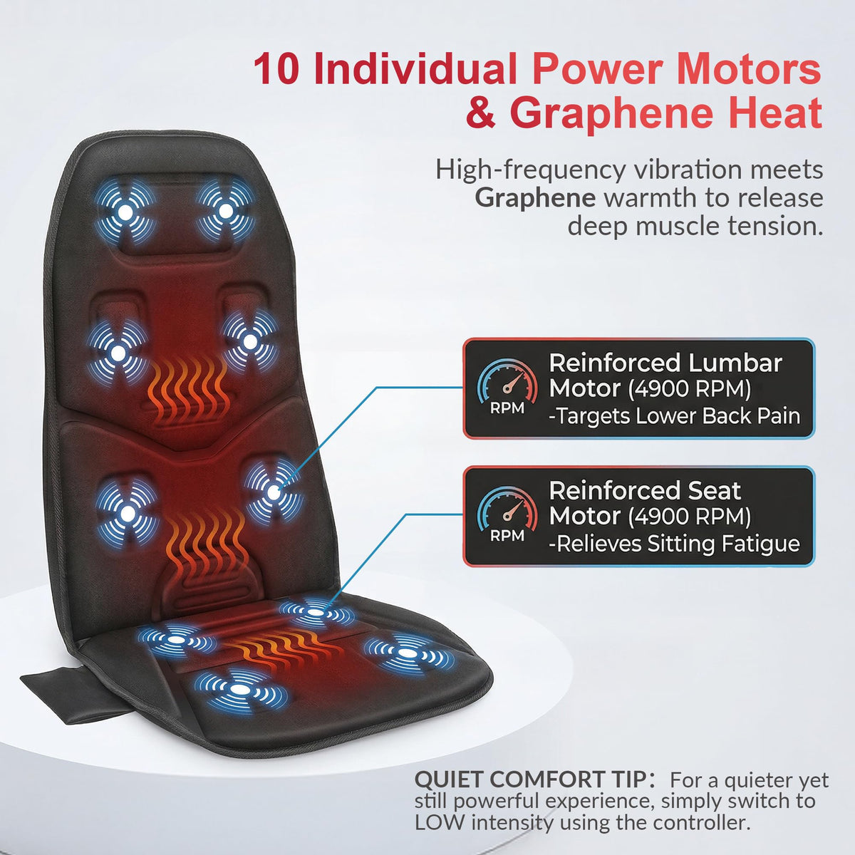Graphene Heated Full Back Massage Seat Cushion P7216