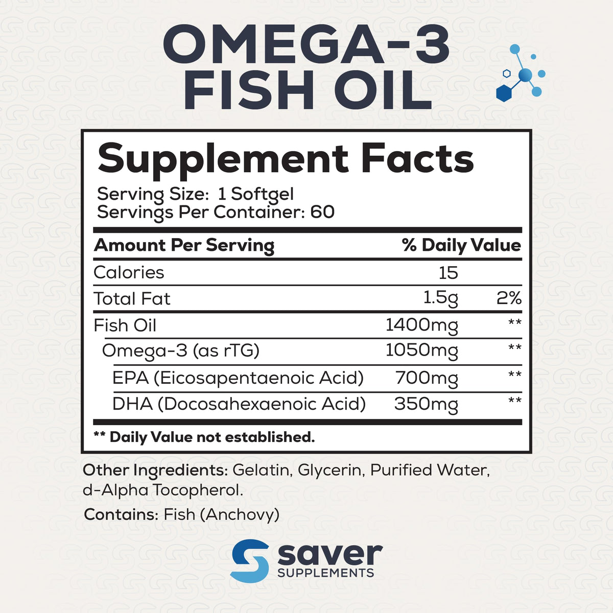Omega 3 Fish Oil 1400 mg 60 Softgels U96023