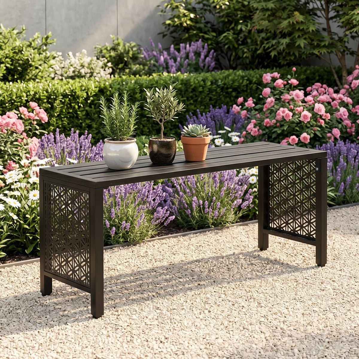 Black Metal Outdoor Bench Q625