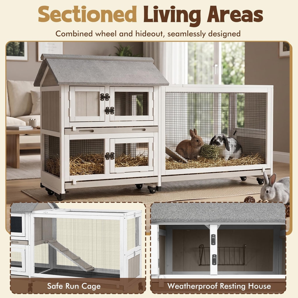 2-Story Wooden Rabbit Hutch with 3 Removable Trays F400273