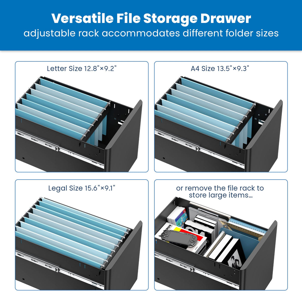 Black 3 Drawer Rolling File Cabinet with Lock M14393