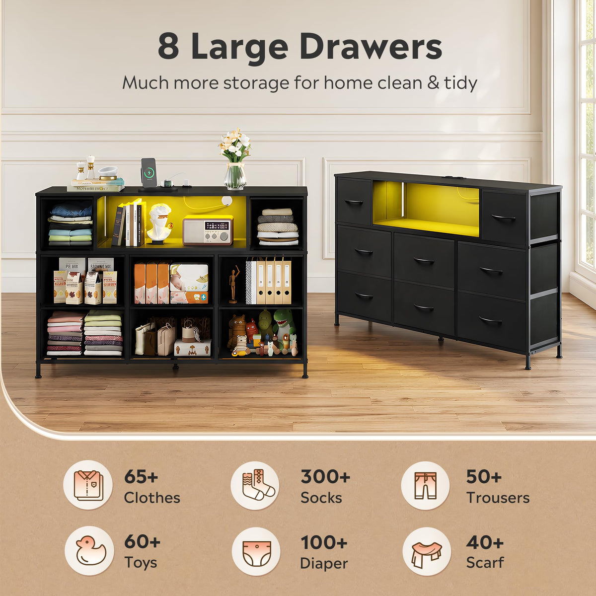 Black 8 Drawer TV Stand Q811
