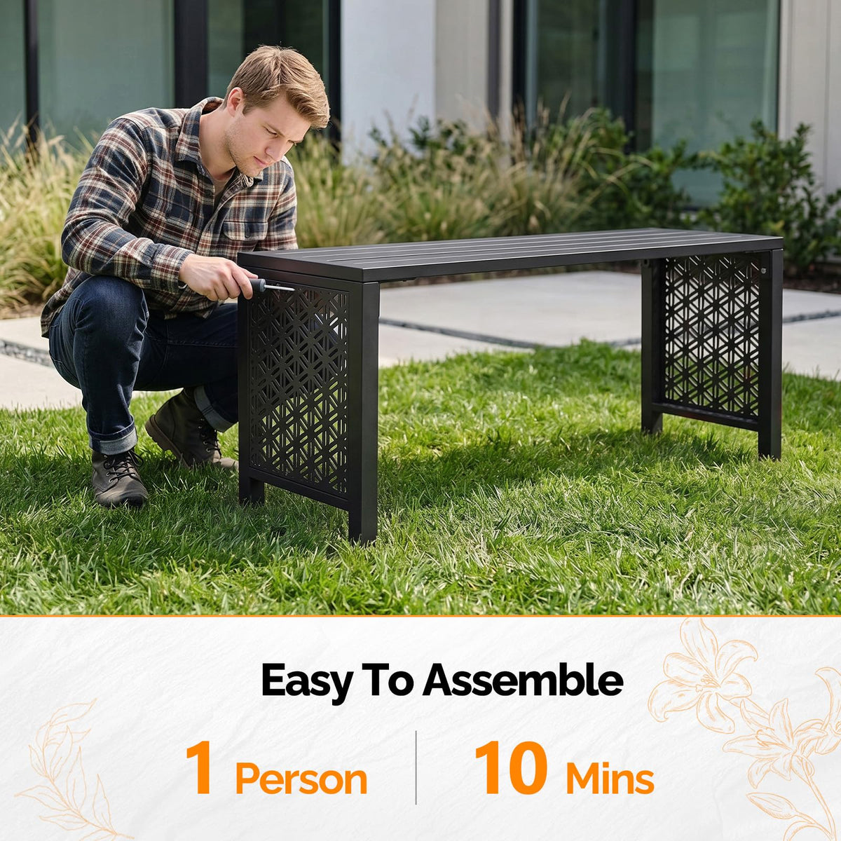 Black Metal Outdoor Bench Q625