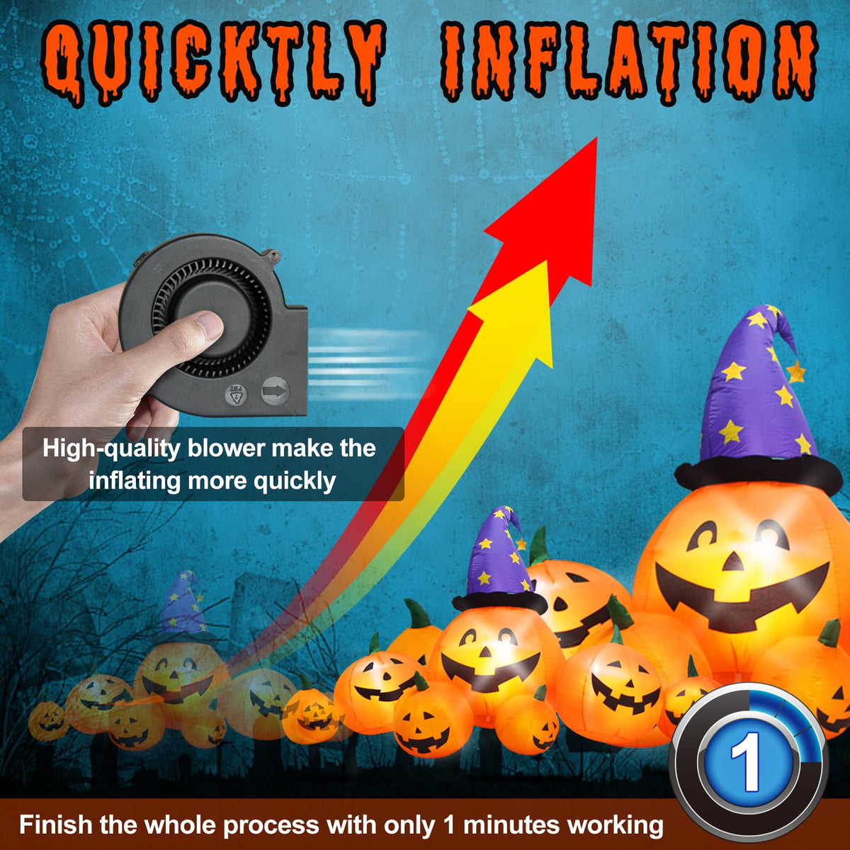 8 FT Inflatable Pumpkins and Witch Hat with Built-in LED Lights C5855