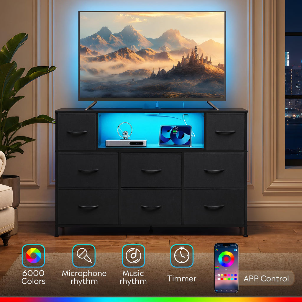 Black 8 Drawer TV Stand Q811