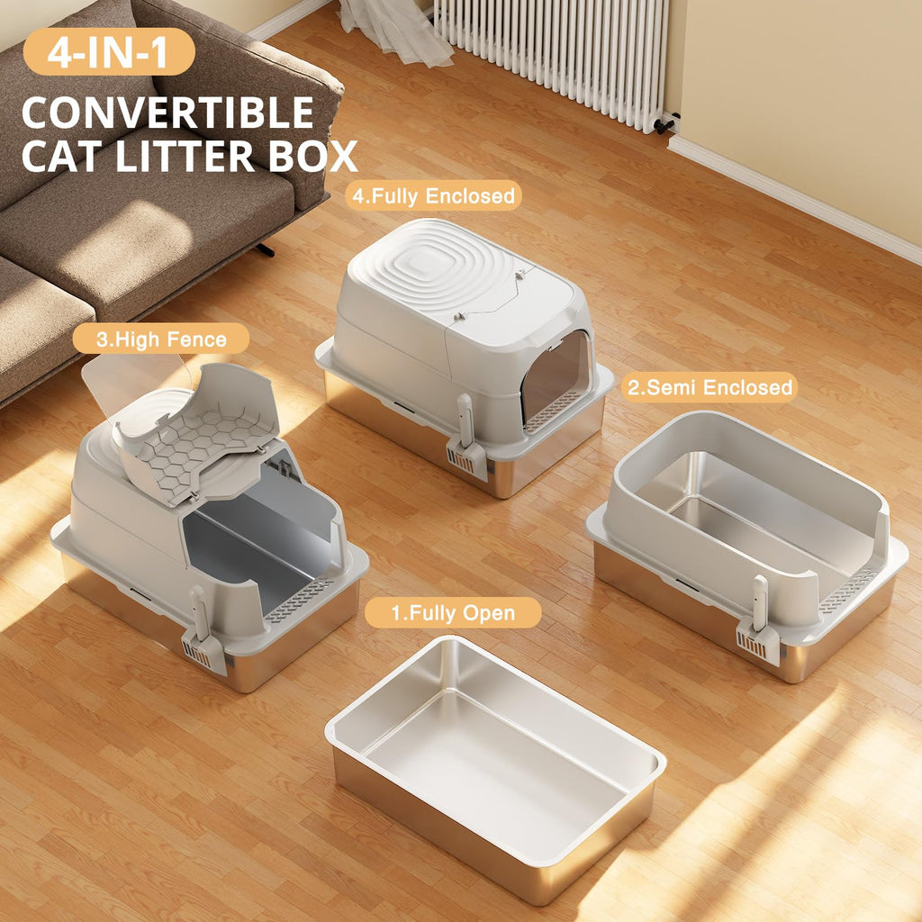 XXXL Stainless Steel Cat Litter Box with Lid O97746