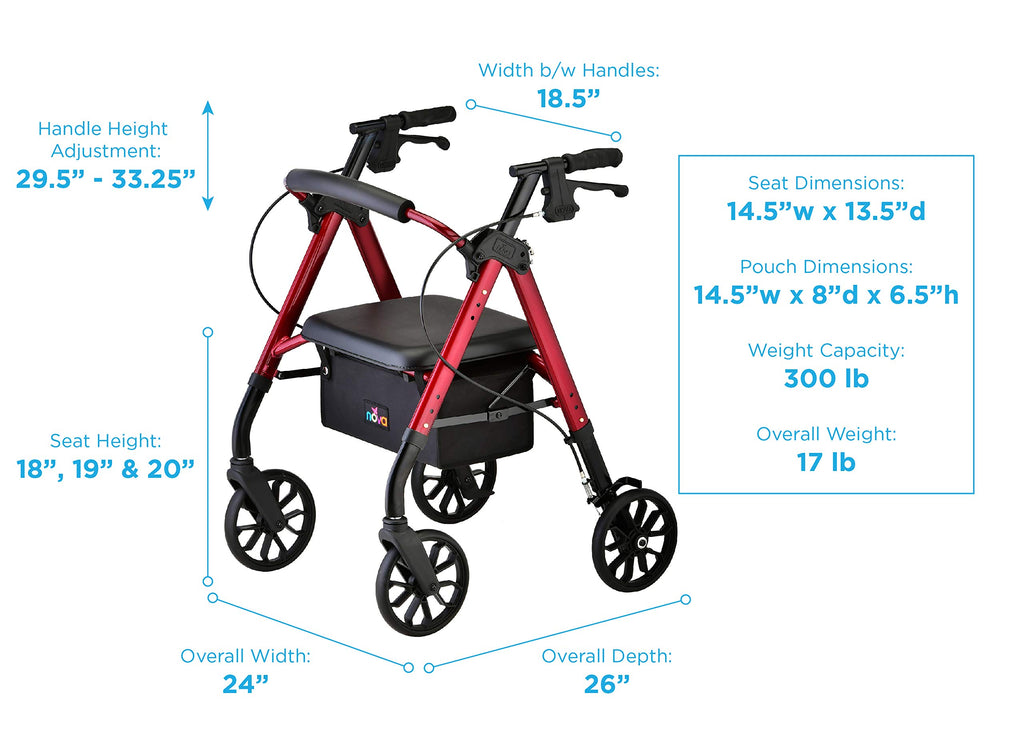 Red 8" Wheel Rollator Walker with Padded Seat M241840