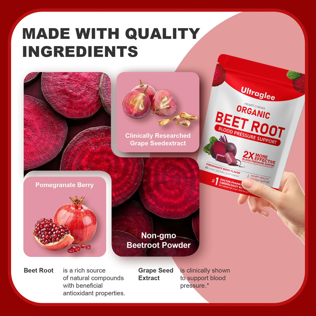 Beet Root Chewable Nitric Oxide Support Soft Chews 60 Pomegranate Berry Flavor H47173