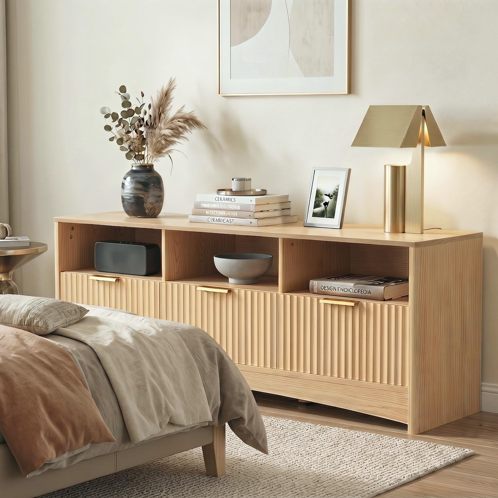 Oak Fluted TV Stand for 65 inch TV with Drawers X9194