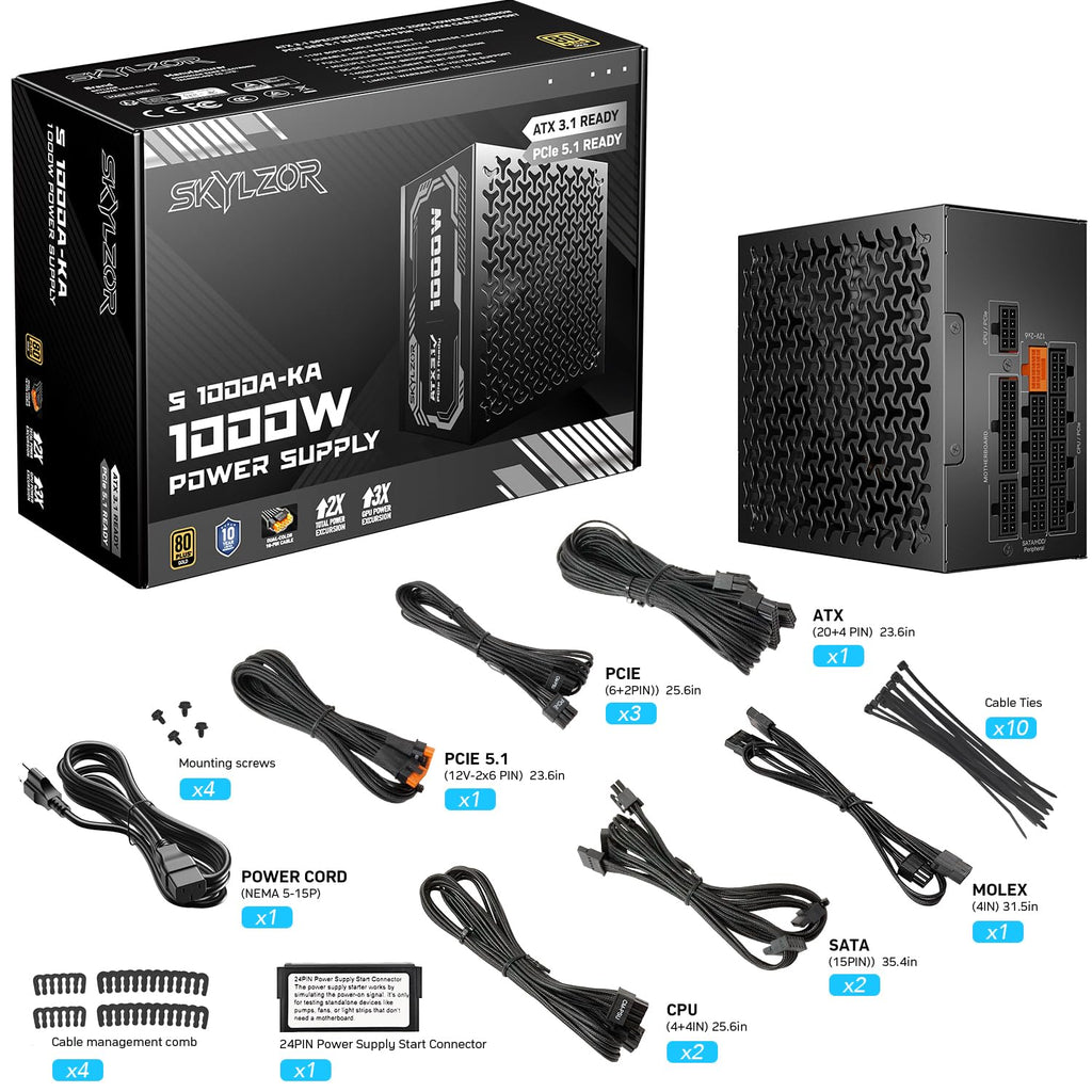 1000W Fully Modular 80+ Gold Certified ATX 3.1 Power Supply I10475