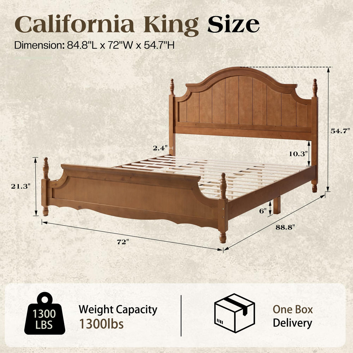 California King Solid Wood Arched Headboard Bed E481921