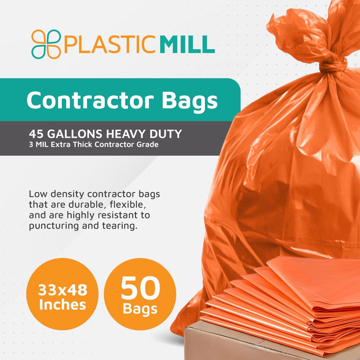 42-Gallon Heavy Duty Orange Contractor Bags 50-Count Y7970