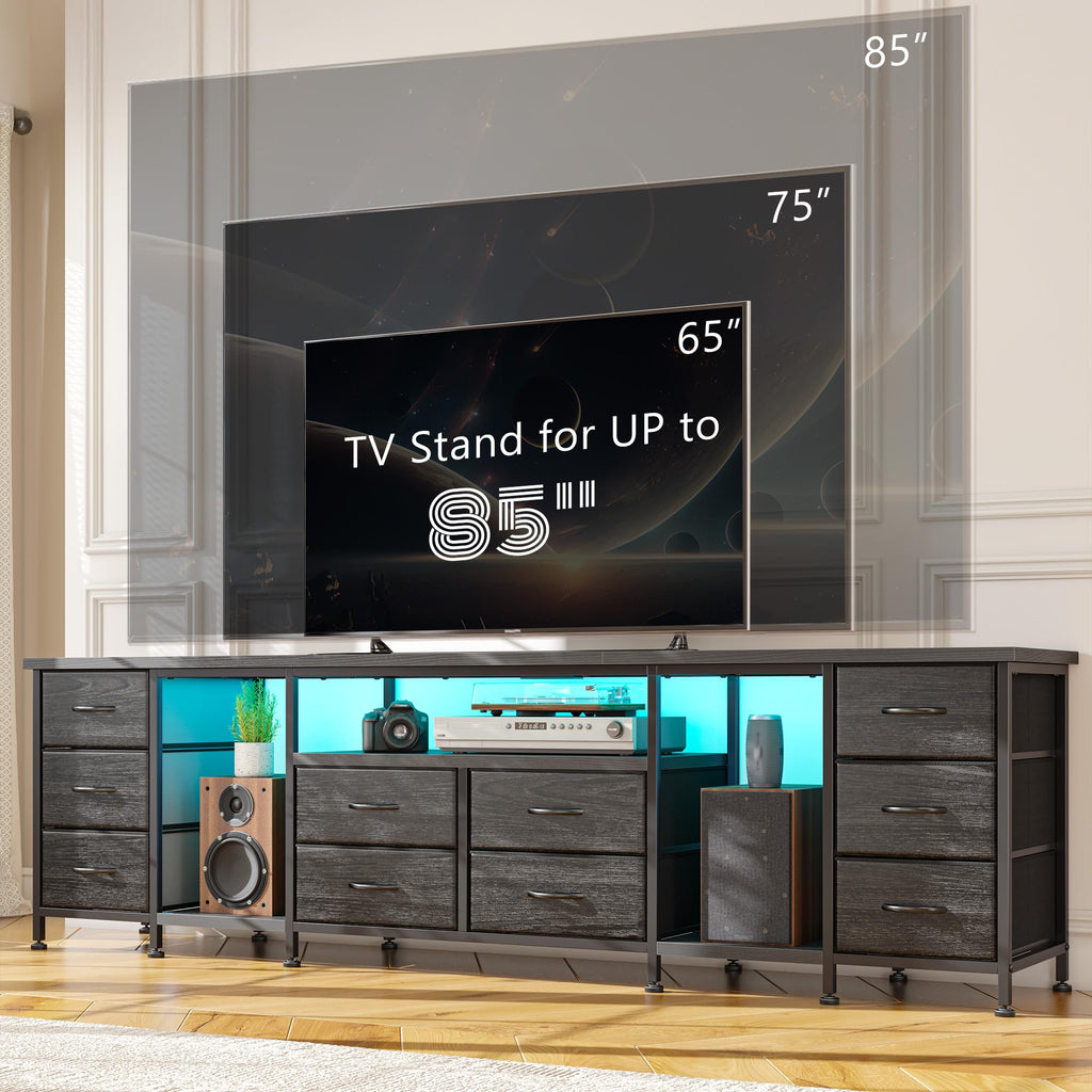 75.5" Long TV Stand with LED, Power Outlets & 10 Drawers G276