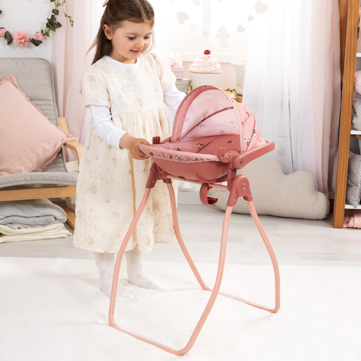 Pink Convertible Doll Highchair Swing Bed Car Seat X89234