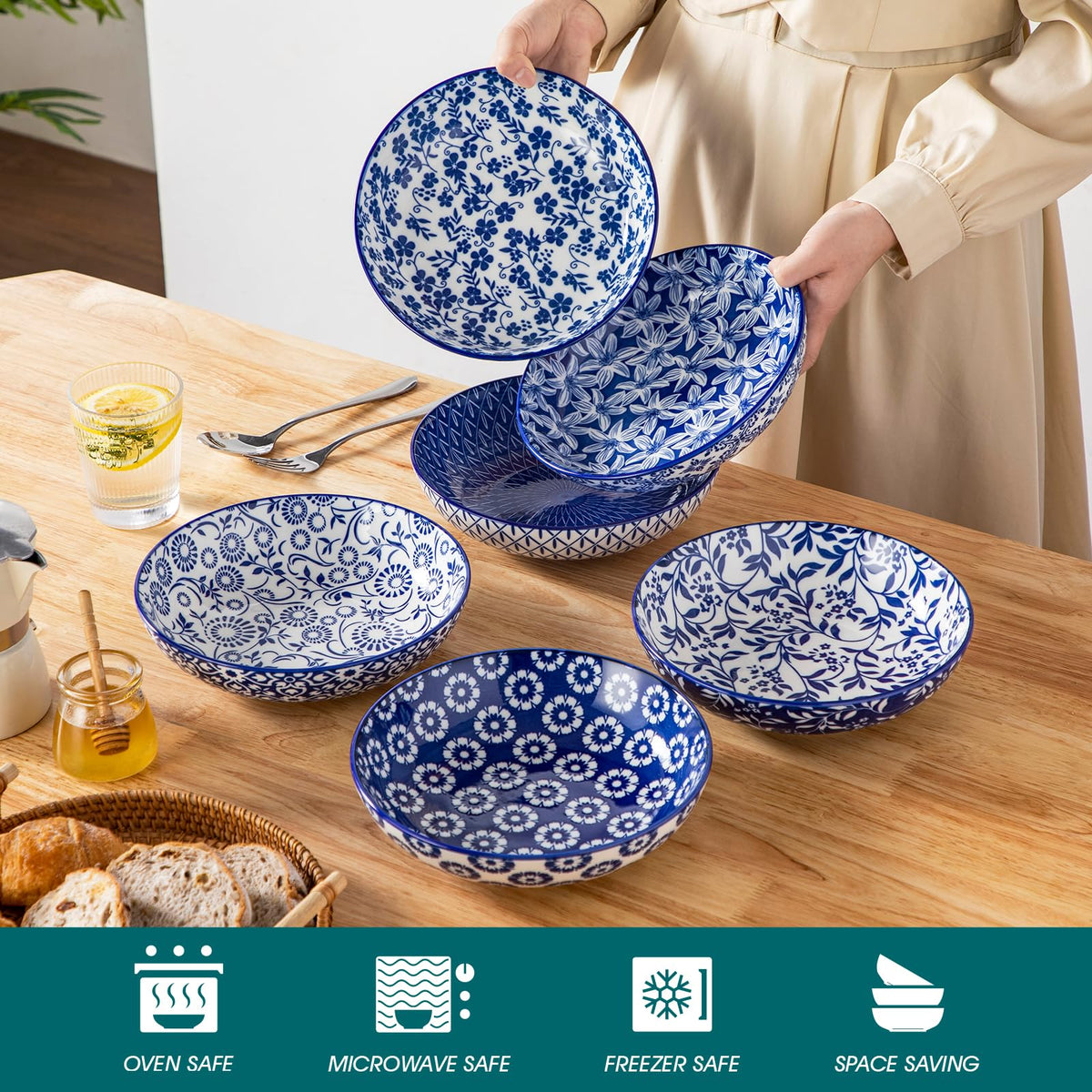12-Piece Porcelain Pasta Bowls and Espresso Cups Set U393216