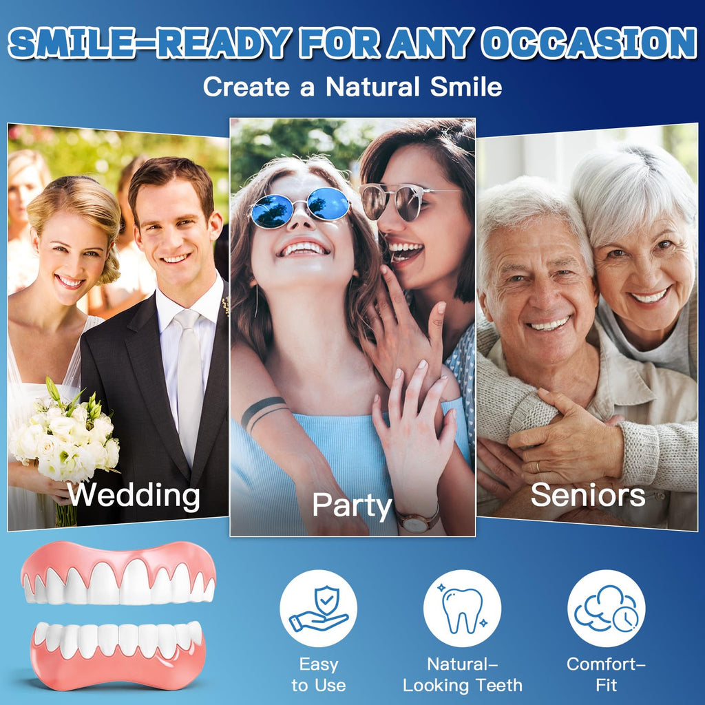 Moldable False Teeth Dentures Set with Dental Adhesive Beads W37275