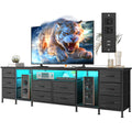 75.5" Long TV Stand with LED, Power Outlets & 10 Drawers G276