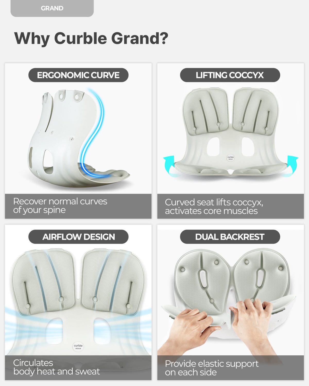 Extra Wide Ergonomic Seat Support Grey Z552092