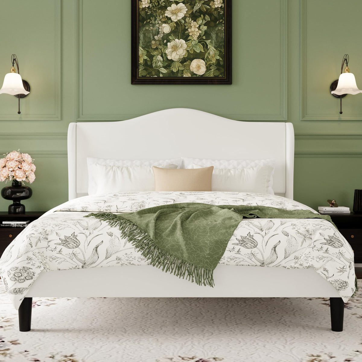 Queen Size Bed Frame with Wingback Headboard X91686