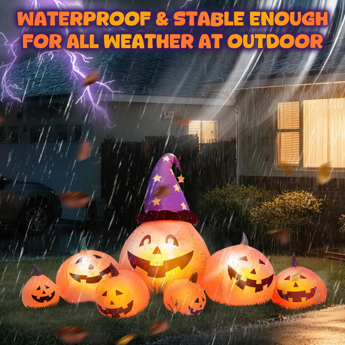 8 FT Inflatable Pumpkins and Witch Hat with Built-in LED Lights C5855