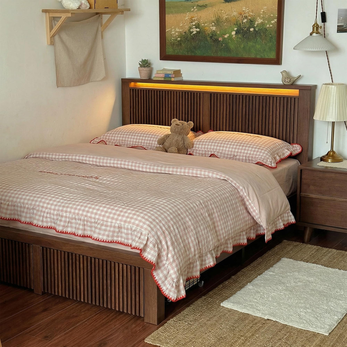 King Bed Frame with 2 Drawers and Storage Headboard E5371