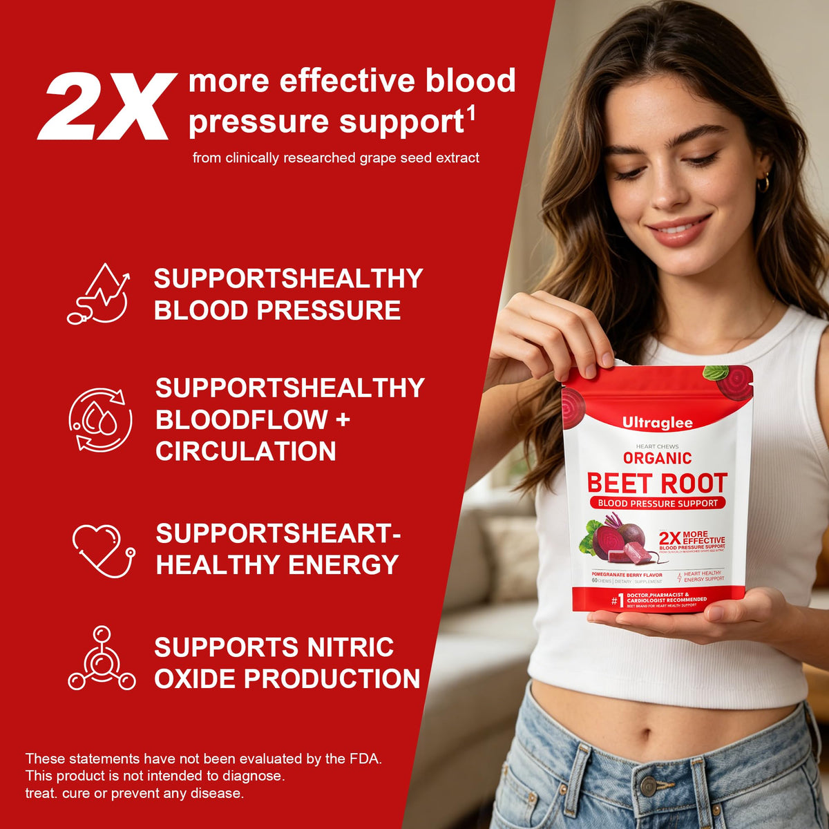 Beet Root Chewable Nitric Oxide Support Soft Chews 60 Pomegranate Berry Flavor H47173