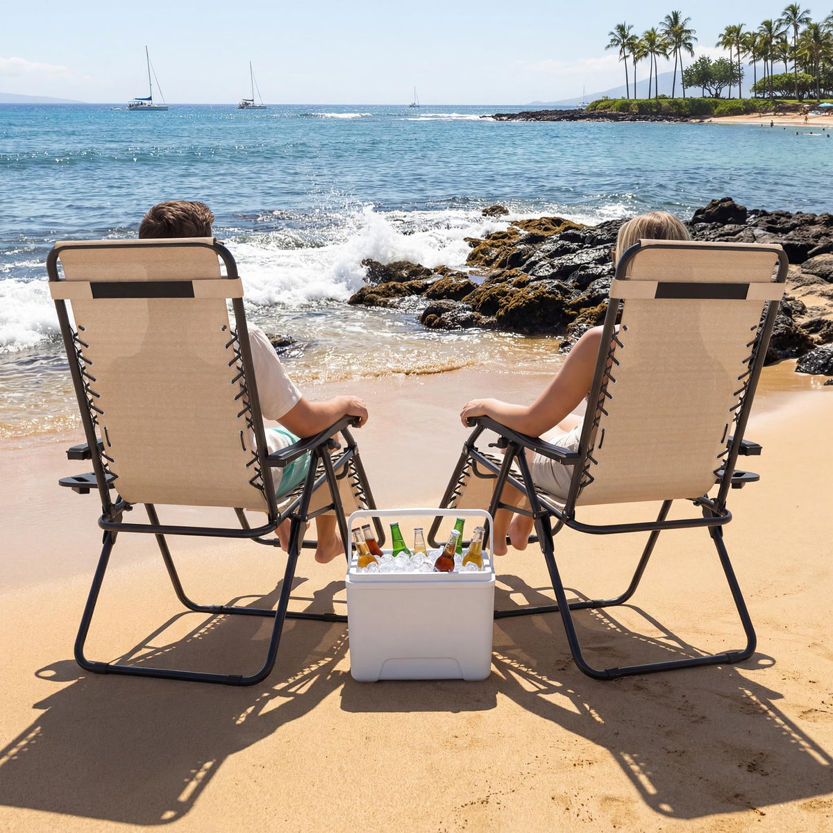 Set of 2 Adjustable Zero Gravity Lounge Chairs with Cup Holder Tray I761677