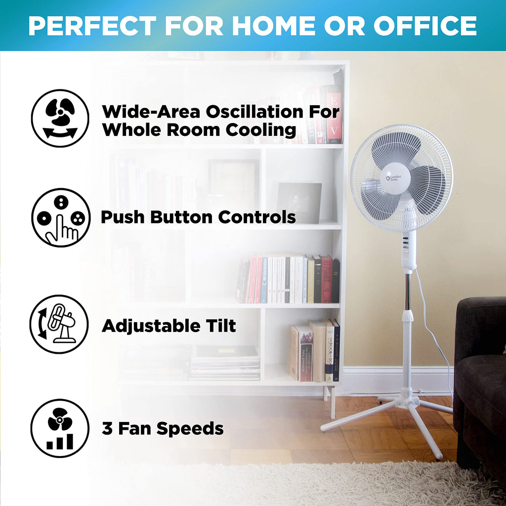 16 inch 3 Speed Oscillating Pedestal Fan White F14443