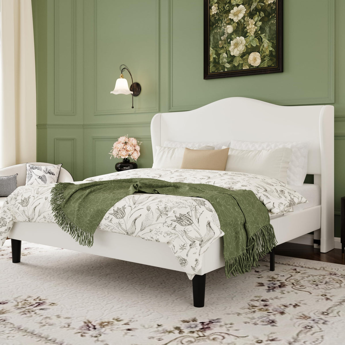 Queen Size Bed Frame with Wingback Headboard X91686