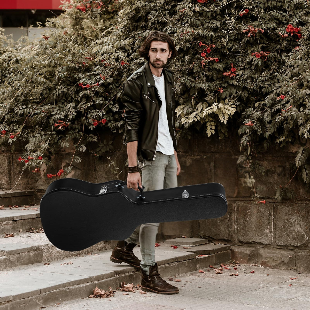 41 Inch Acoustic Guitar Hard Case with Lock Latch, Black F7378