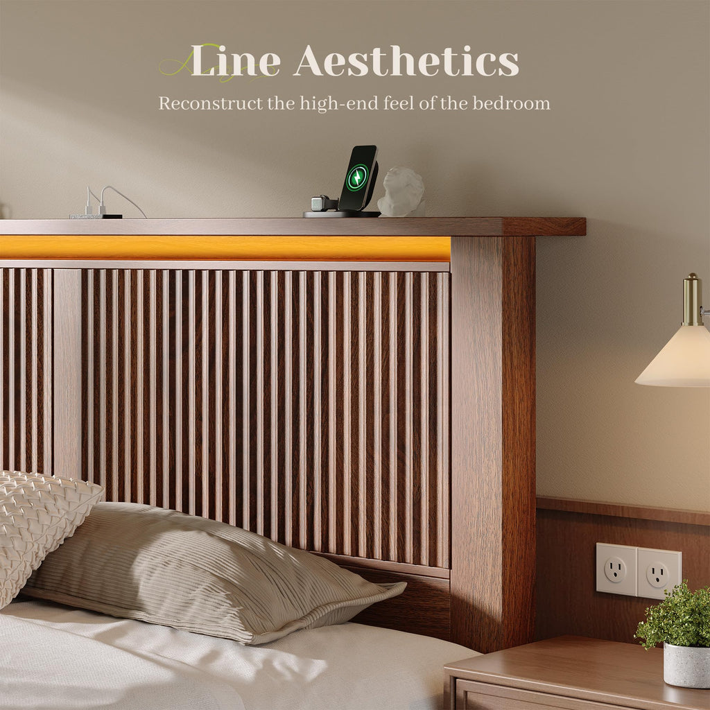 King Bed Frame with 2 Drawers and Storage Headboard E5371
