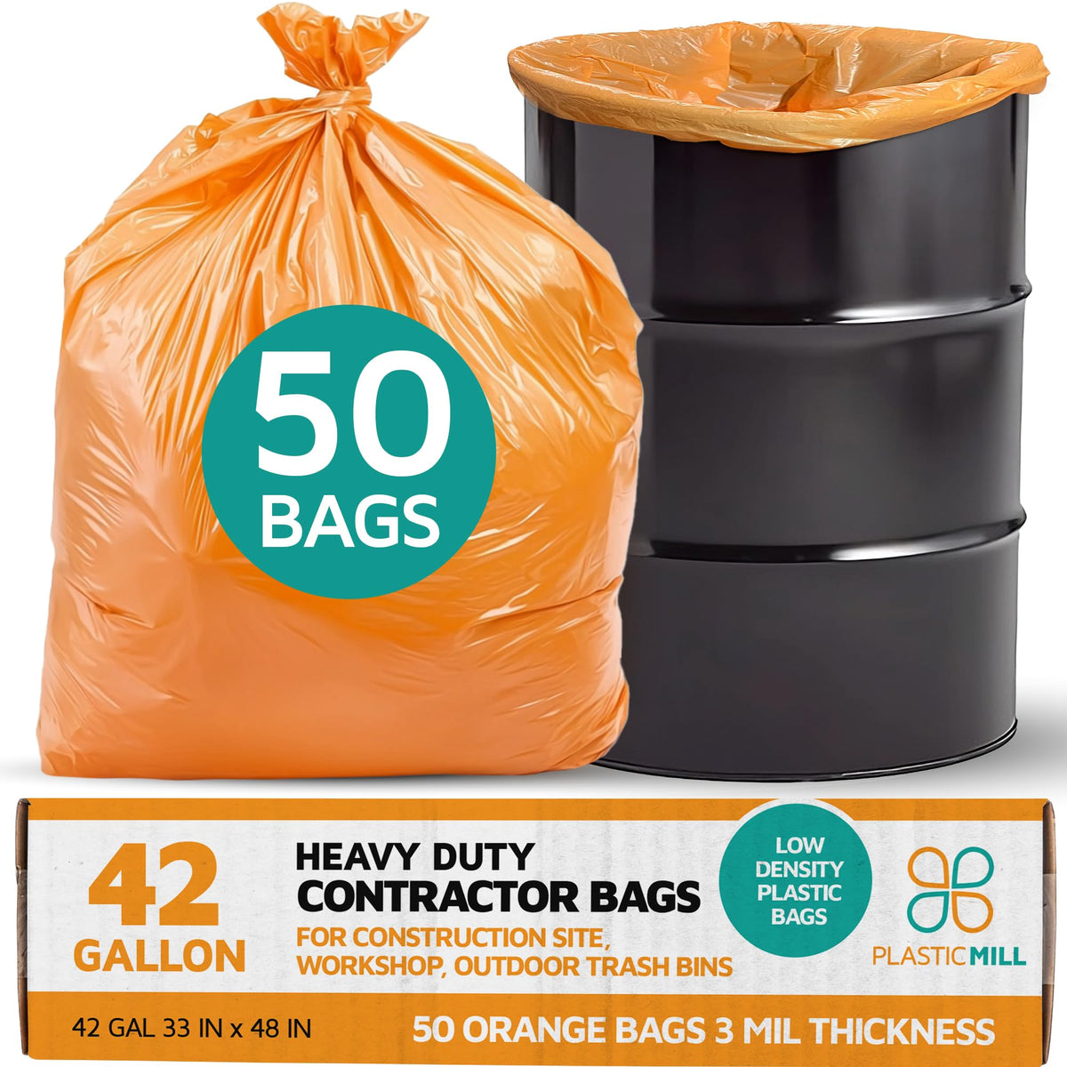 42-Gallon Heavy Duty Orange Contractor Bags 50-Count Y7970