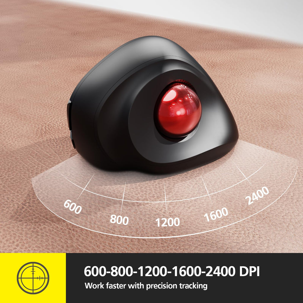 Wireless Ergonomic Trackball Mouse, 3 Adjustable DPI, Black V131