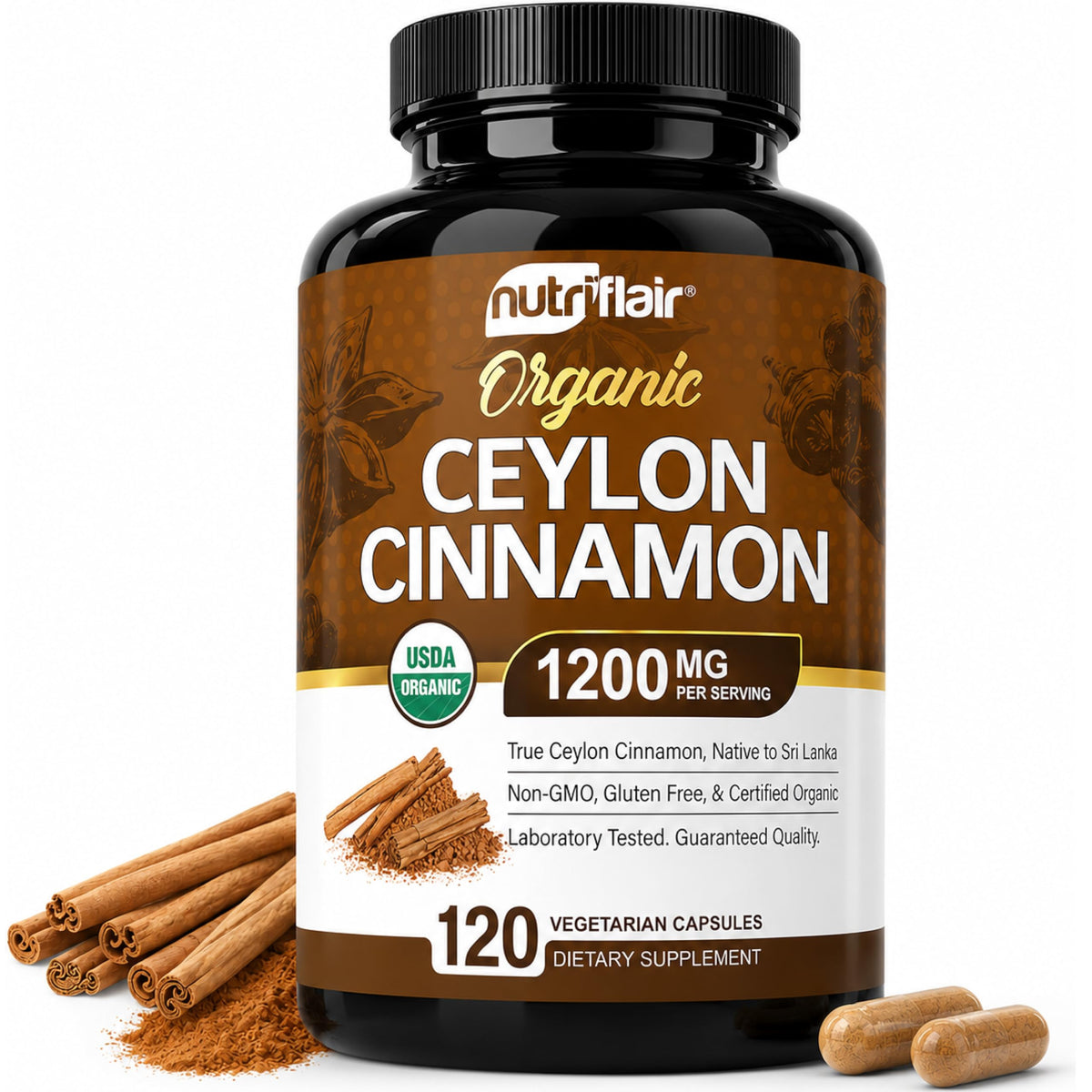 Organic Ceylon Cinnamon 1200mg 120 Capsules B1631