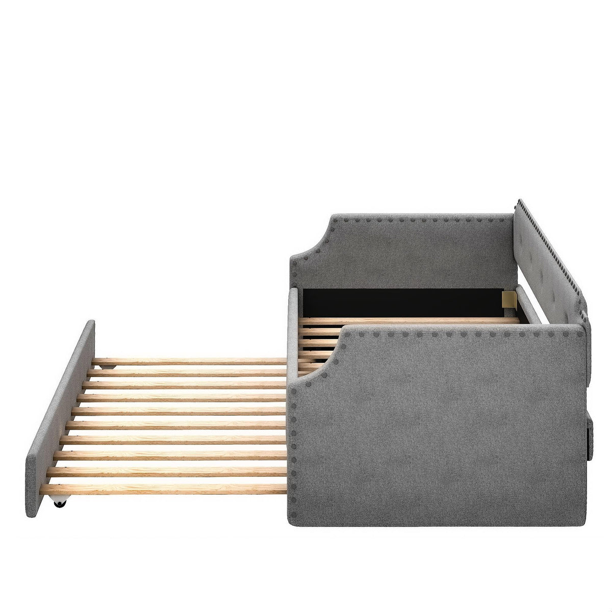 Gray Linen Upholstered Twin Daybed with Trundle C3411