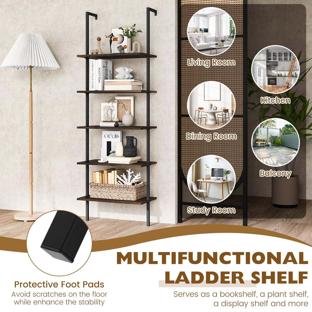 5-Tier Wall Mounted Bookshelf I8045