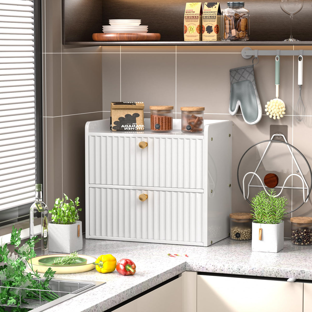 White Double Layer Bamboo Bread Box Z571