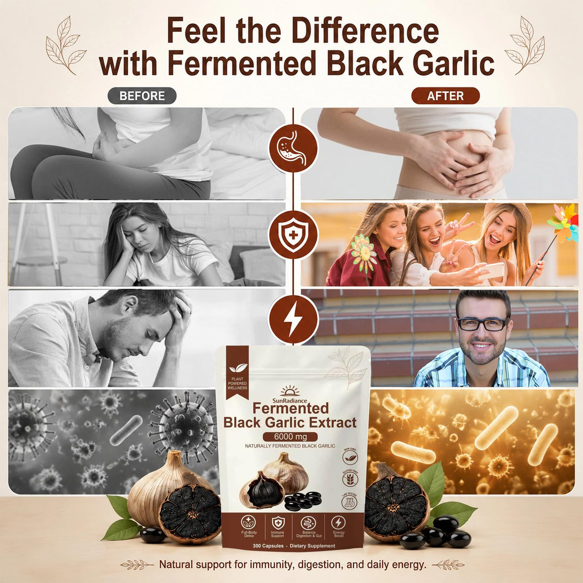 Black Garlic Extract Vegan Non-GMO 300 Softgels T98239